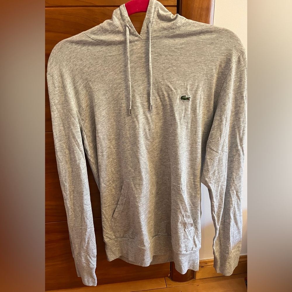 New Lacoste gray lightweight male hoodie. Size small